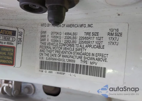 2016 Honda Cr-V Ex из США, поврежденный, VIN 5J6RM4H5XGL128669